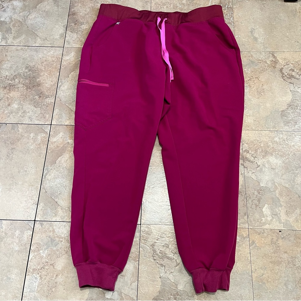 Figs Maroon Jogger Pants with Coral Drawstring